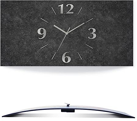 ARTLAND Wanddeko Wanduhr ohne Tickgeräusche Alu Funkuhr analoge Funkuhr 50x25 cm Granitoptik Gesteinoptik Anthrazit J4XM