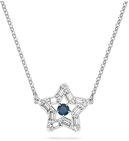 Swarovski Stella Halskette, Blaue und Rhodinierte Damenhalskette mit Strahlenden Swarovski Kristallen