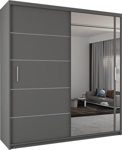 SLIDING WARDROBE 4U Indiana Free Standing Double Sliding Mirror Door wardrobe (120cm, Grey)