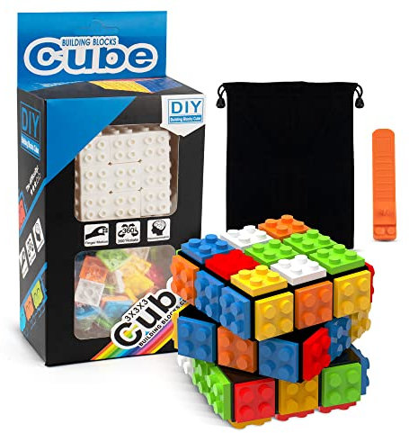 D-FantiX Bauklötze Zauberwürfel 3x3, Build-on Brick Cube 3x3x3 Speed Cube 2-in-1 Brain Teaser Puzzle mit Stein Trennhilfe Für Lego Kinder Erwachsene Magic Cube Spielzeug Geschenke (Weiß)