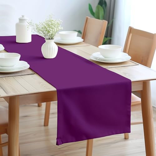 Encasa XO Table Runner Größe 32x150 cm | Baumwoll -Leinwand Stoff | Purple Solid Color | Waschbarer und dauerhaft