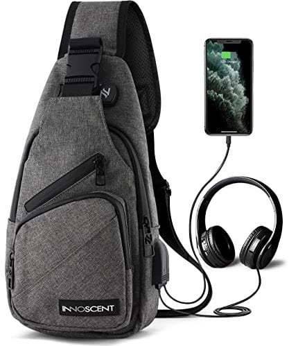 INNOSCENT Smell Proof Sling Bag Backpack - COMBINATION LOCK - Shoulder Crossbody Bag With USB/Headphone Charging Port Black, Light Grey, M, Innoscent Smell Proof Sling Bag - Backpack - Crossbody Bag