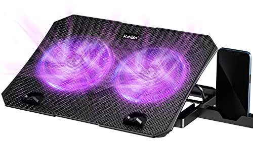 KeiBn Support de refroidissement pour ordinateur portable 2022, 2 ventilateurs pour ordinateurs portables de 10 à 15,6, 5 supports de hauteur, 2 ports USB (S039-violet)