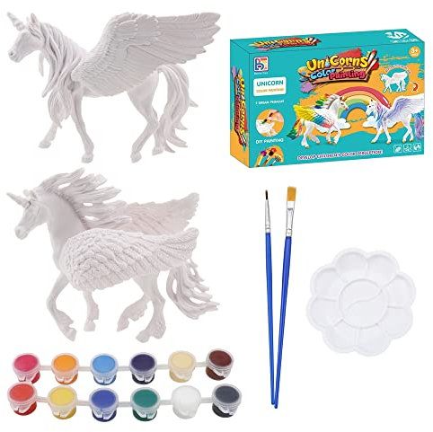 CYUaoao 2Pcs Unicornio Figuras Pintar Creativo Juguete Cumpleaños 15CM Juegos de Niñas Kit Manualidades Regalo Juegos de Pintura para Niños 5+