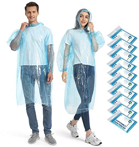 Opret 5/10/20 Stück Durchsichtig Regenponcho Damen Herren | Wasserdicht Regenschutz Regencape mit Tunnelzug Kapuze und Elastische Manschette, Leichtgewichts Regen Poncho