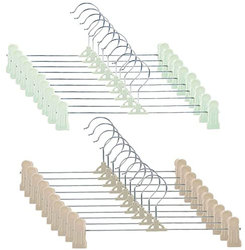 20 Stück 27.5cm Verhindern Sie das Verkratzen von Metall Kleiderbügel, 2 Farben ABS Hosenbügel Aufhänger für Hosen Shorts Rock Socken Unterwäsche (Khaki+grün)