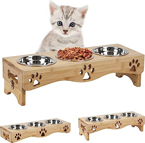 QILICZ Raised Cat Bowl Adjustable Cat Food Bowls Elevated Cat Bowl Stand Pet Food Water Bowl 3 Bowl Dog Feeder Pet Bowl For Cat and Small Dogs