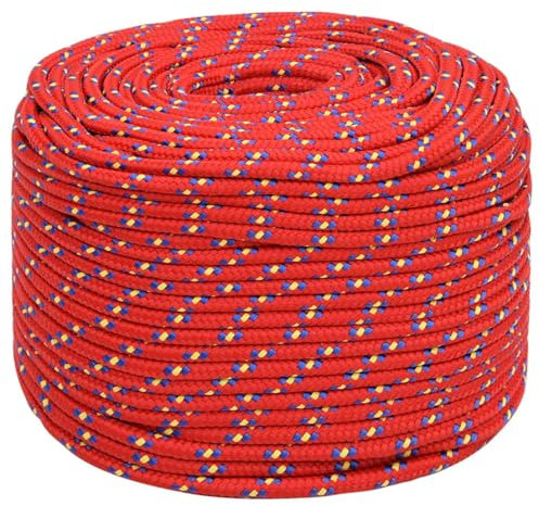 LAPOOH Bootsseil Rot 8 mm 25 m Polypropylen, Ankerleine, Boot Fenderleine, Festmacherleine, Tauwerk, Kletterseil, Wurfleine, Schaukelseile, Schwimmleine