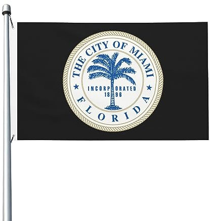 Seal Of Miami Florida Flagge, 90 x 150 cm, doppelseitige Flaggen, langlebig, für den Außenbereich, Hof, Dekorationen, Flaggen, Zuhause, Party, Willkommensflagge