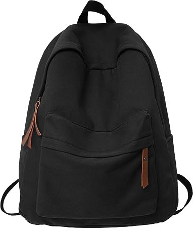 Canvas Rucksack Damen Herren 15.6 Zoll Laptop Einfarbige Schulrucksack Backpack Große Kapazität Mädchen Daypack schwarz