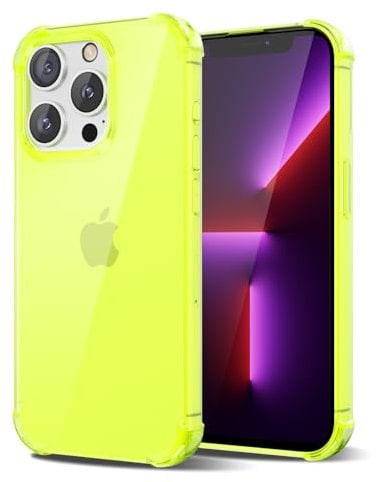 Svanove for iPhone 13 Pro Case Clear, Neon Bright Vibrant Color, Transparent Jelly Protective Silicone Phone Case Design for Women Girly Cute, Thin Slim Fit Soft Flexible TPU Bumper, Neon Yellow