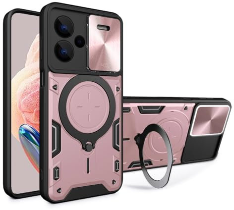 UPLAI Coque pour Xiaomi Redmi Note 13 Pro+ Plus 5G, Très Mince Antichoc Armure Silicone Housse avec Glisser Caméra Cover et Magnétique Support, Prime PC+TPU Durable Étui.Or Rose