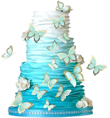 Blumomon 30 Stück 3D Schmetterling Kuchen Topper Dekorationen grün Gold Rand Mischgröße Schmetterling Cupcake Toppers Picks Hochzeit Baby Dusche Party Hochzeitstag Geburtstag Party Cupcake Dekoration