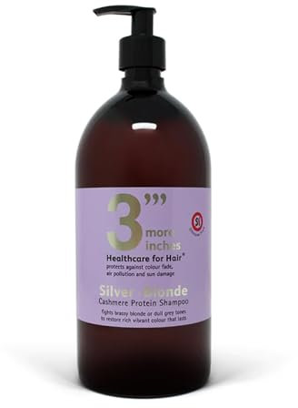 „3 More Inches“ 3''More Inches Cashmere Protein Silver Blonde Shampoo 1L Bekämpft stumpfe Grautöne. Professionelle Haarpflege für lebendiges silberblondes Haar