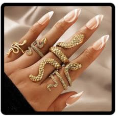Cubahop Schlange Ringe Set Offene Schlange Stapelringe Gothic Tier Band Ringe Einstellbare Knuckle Ring Set für Frauen Mädchen (Gold)
