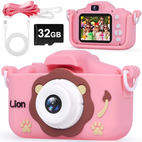 Kinderkamera - Kids Camera/Mädchen Geschenke/1080P Kinder Digitalkamera+32GB TF Karte, Anti-Drop Kamerahülle/HD Video/38 Bilderrahmen und Filter/8x Zoom/5 Lernspiele,Geschenke Jungen Mädchen 3-9 Jahre