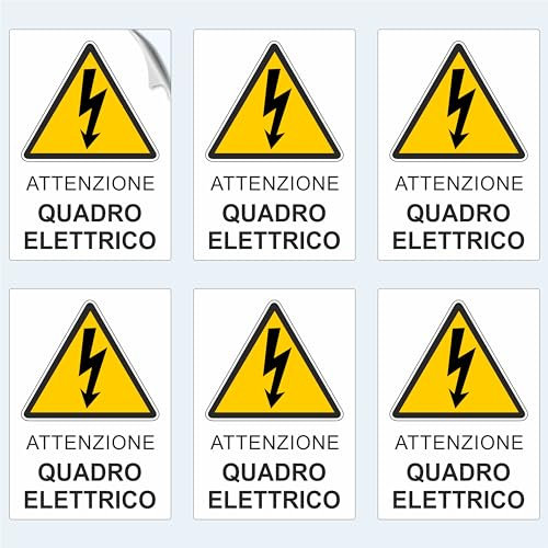 Pubblimania Etichette adesive Quadro Elettrico Attenzione pericolo cm 6,5X9 (Conf. da 6 pz) (Quadro Elettrico)