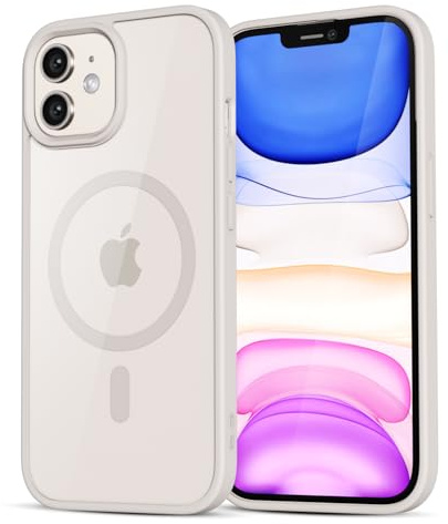 LoeoeL for iPhone 11 Case Clear Mag Safe, Ultra Thin Slim Cover Magnetic Compatible with Magsafe Phone Case for Women Men Girl, Cute Soft TPU Silicone & Transparent Hard Plastic, Beige Stone