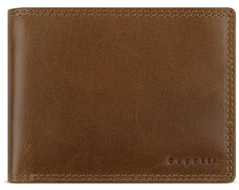 bugatti Savona Geldbörse aus vegetabilem Büffelleder, RFID-Portemonnaie Querformat, Leder-Wallet für Herren, Cognac