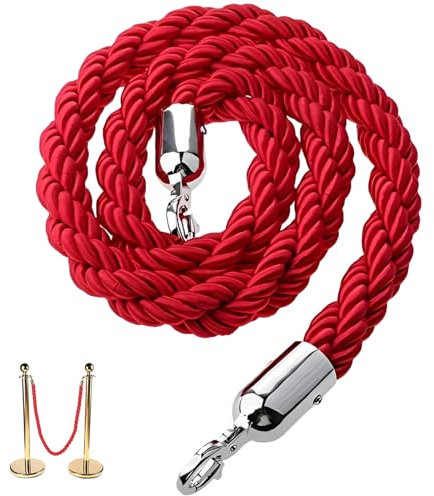Hazrcvr Corde de Guidage 1,5 m Corde Rouge avec Argent Crochets Cordes de Barrière Cordon de Séparation pour Poteaux de Guidage Corde pour Système de Guidage pour Personnes pour Salons Hôtels