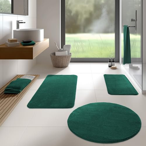 TA&MA Store Badezimmerteppich | Badezimmer Teppiche rutschfest waschbar – Hochwertige Badematte & Badteppich - Badematte als Set kombinierbar - Teppich Badezimmer Grün 60x100 cm