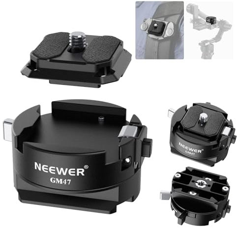 NEEWER GM47 Quick Release Plate Kit, Quick Switch Auto Lock Square QR Plate Compatible with Peak Design Capture V3 Clip, Arca Type Clamp Base Compatible with Arca Swiss DJI Ronin RS 4 Pro RS 3 RS 2