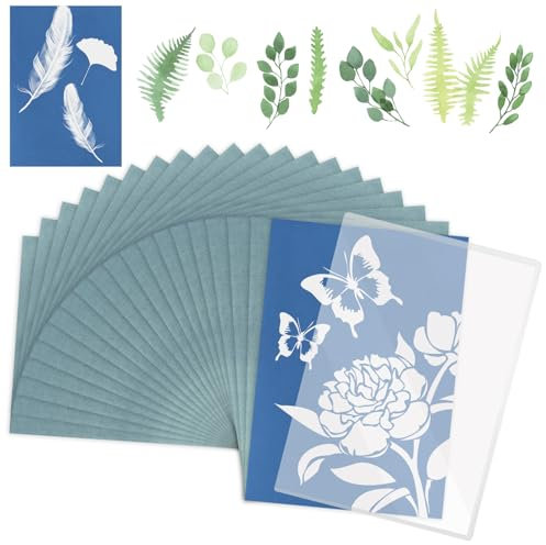 36 Stück Cyanotypie Papier Kit, Hochempfindlich Sonnendruckpapier Solarpapier, Cyanotype Paper Sun Print Paper Kit mit Kunststoffwerkzeug für Kinder Erwachsene Heimwerken Basteln