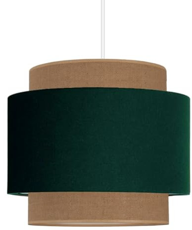 youngDECO® Lampenschirm Hängelampe Boho Ø38 cm - Pendelleuchte Dunkelgrün - Hängeleuchte aus Baumwollstoff 2 x E27 - Lampe Schlafzimmer, Wohnzimmer, Kinderzimmer und Büro (Ohne Glühbirne)