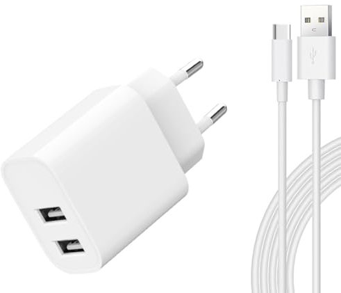 Caricatore doppio ingresso 2 USB per Samsung Galaxy, Huawei, Oppo,Xiaomi, iPhone 15,15 pro,15 Pro Max/15 Plus/15,iPad Pro/Air - CAVO 1M TYPE C Spina Rapido Caricabatterie Alimentatore Carica Ricarica