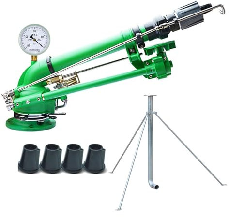 BAIYITONGDA 2 Impulsregner mit Manometer, Beregnungsregner auf Stativ Basis 0°-45° Höhenwinkel einstellbar, 360° Automatische Rotation