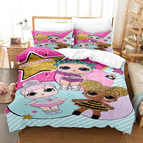 Ste-X Bettwäsche Hautfreundliche Kinder L.O.L.Surprise Bettbezug Baumwolle Mädchen Teenager Bettwäsche Mit Kissenbezug (135x200cm,LOL 02)