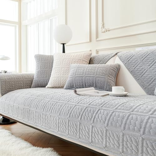 Upgrade Milchsamt Superweiche Sofa Überzug L Form U 1/2/3/4 Sitzer Couch Überzug Ecksofa, Sofabezug Set Universelle Rutschfeste Sofaschoner SofaÜberwurf Schutzdecke für Wohnzimmer(Hellgrau, 90*120cm)