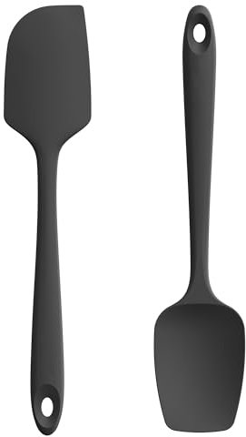 U-Taste Silikonspatel 2er-Set: 315℃ hitzebeständiger Antihaft Flexibler Nahtloser Teigschaber, Backen Kochen Silikon Löffel Spatel mit Nylonkern für Mischen Rühren Schaben (Schwarz)