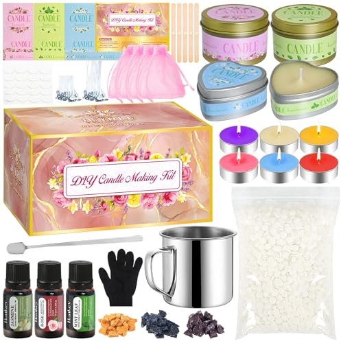 Vezerd Kerzen Selber Machen Set, Kreativ Kerzenherstellung Kit, Candle Making Kit DIY Basteln Erwachsene, Duftkerze Gießen Set mit 6 Edelstahl Kerzenmodell, Als Geschenke für Erwachsene/Kinder
