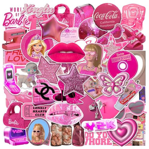 100 Piezas Barbi Pegatinas, Rosa Barbi Princesa Stickers, Cute Dibujos Animados Sticker, Kawaii Pegatinas Impermeables Vinilo, Cute Chicas Pegatins para Laptop, Maleta, Monopatín Botella Agua