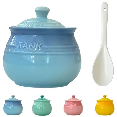 Dowbom Zuckerdose mit Deckel und Löffel, buntes Zuckerglas, Zuckerdose, Zuckerdose, Zuckerdose (Blau, 250 ml)