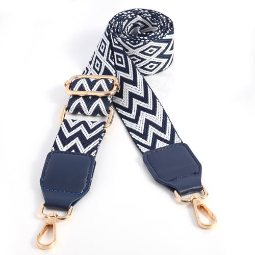 Taschengurte zum Wechseln Verstellbarer Schultergurt Breit 3,8cm, Längenverstellbarer 80-140cm Schulterriemen für Schultertasche Tragetaschen und Handtaschen,DIY Zubehör für Tasche,Weiß/Blau