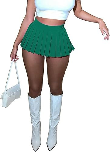 BemorRun Minirock, Skater, A-Linie, Faltenröcke für Damen, sexy Club, Y2K, elastischer Bund, Schulmädchen-Rock, Dunkelgrün, Groß