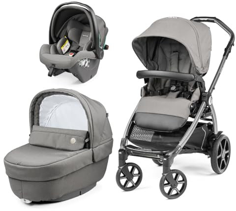 Peg Perego Book Modular – Passeggino Trio Neonati 0-4 Anni, Passeggino Reversibile, Navicella con Comfort System, Seggiolino Auto i-Size, Ruote Soft Ride, Materassino Fresco Jersey, Mercury