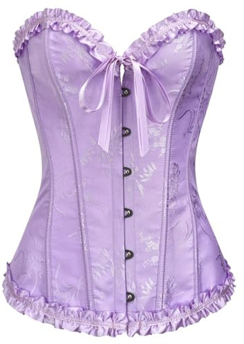 Kelvry Donne Sexy Corsetto Gotico Senza Spalline Raso Pizzo Grande Size Lingerie Pancia Piatto, Viola-3., XL