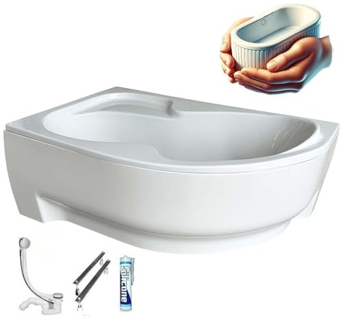ECOLAM Badewanne WELA 170x100 cm links mit Isolierung | Thermobadewanne ecoThermoPro Wärmeschutz Schalldämmung | Eckwanne Eckbadewanne + Verkleidung Acrylschürze I Ablaufgarnitur Füße Silikon
