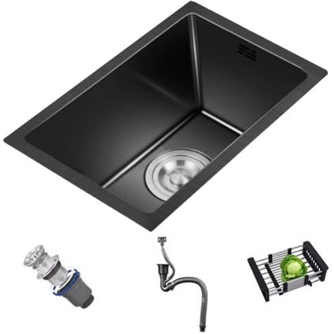 Petit évier de cuisine en acier inoxydable à cuve unique pour restaurant, studio, mini lavabo à légumes avec tuyau de vidange 25 x 40 x 20 cm
