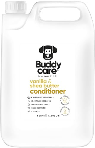 Buddycare Vanilla & Shea Butter Dog Conditioner (5L) Aloe Vera, Argan Oil & Pro Vitamin B5 to Detangle Matted Coats & Relieve Sensitive & Itchy Skin, Suitable for Puppies from 8 Weeks, Vegan