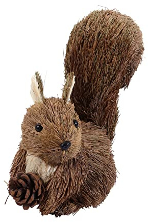 NULYLU Straw Squirrel Decoration with Pine for Christmas Scene and Living Ornament