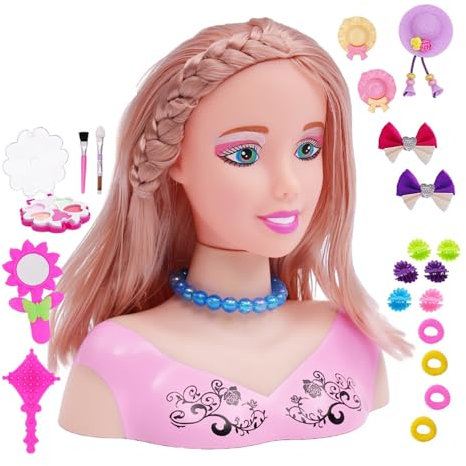 Eznaobo Bambola da parrucchiere per bambini, con 23 accessori, set di giocattoli per trucco e acconciatura, per bambine dai 3 ai 6 anni in su, colore: rosa