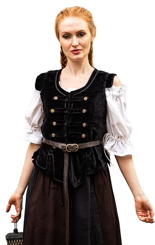 Leonardo Carbone® Damen Weste Adaliz | Verstellbare Schnürung | Deko-Metallknöpfe | Karneval, Halloween, Cosplay, LARP, Mittelalter, Kostüm, Jacke, Mantel | 100% Baumwolle Schwarz L