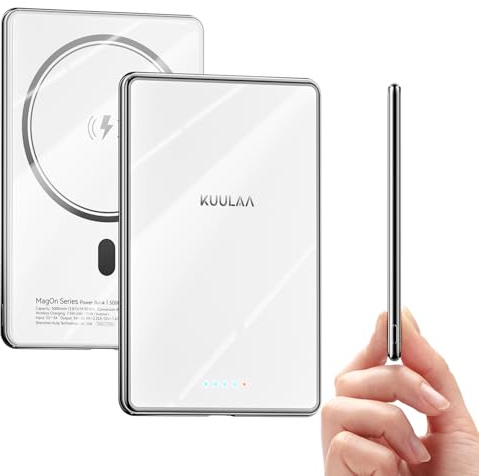 Kuulaa Power Bank Ultra Slim, 0.28 in MagSafe PowerBank 5000 mAh, PD20W Small Power Bank, Magnetic Wireless External Mobile Phone Batteries for iPhone 16 Pro/15/14/13/12 Series (White)