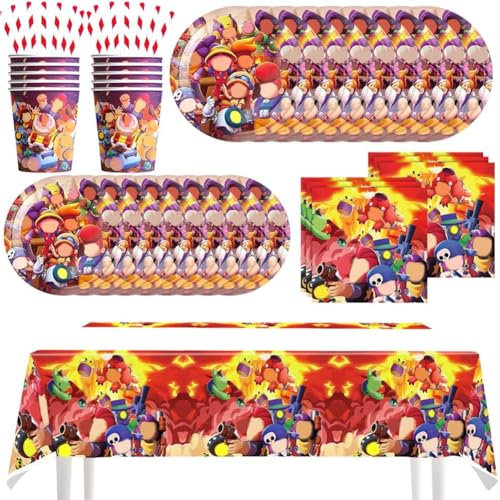 Vaisselle de 61 Pièces avec Design de Jeu D'Action,Aventure Sauvage Assiettes Gobelets Serviettes,Pailles & Nappe pour Anniversaires D'Enfants, Fêtes À Thème & Événements En Plein