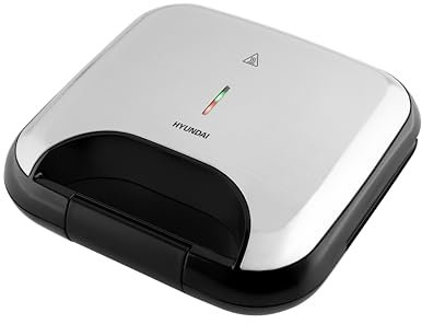 HYUNDAI ELECTRONICS SM615 I Sandwichmaker I 750 W | Sandwich-Toaster | 4 Dreiecks-Sandwiches | Kontrollleuchte für optimale Temperatur | Betriebsanzeige | Schwarz/Silber