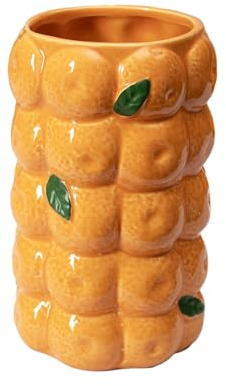 Tall Orange Vase Ceramic 18cm Fruit Textured Colourful Flower Decor Medium Size